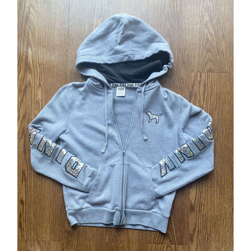 PINK Victoria's Secret Light Gray Zip-Up Hoodie